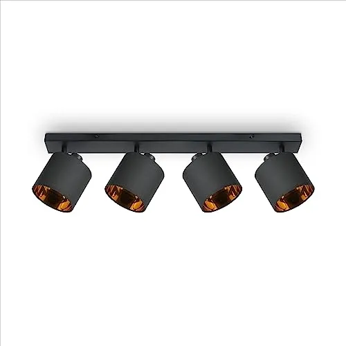 Paco Home LED Pendellampe Wandlampe Deckenlampe Wohnzimmer Esszimmer Schlafzimmer Modernes Design Uni Schirm Stoff E14, Farbe:Schwarz-Gold, Leuchtentyp___Technologie:Wandleuchte 4xE14