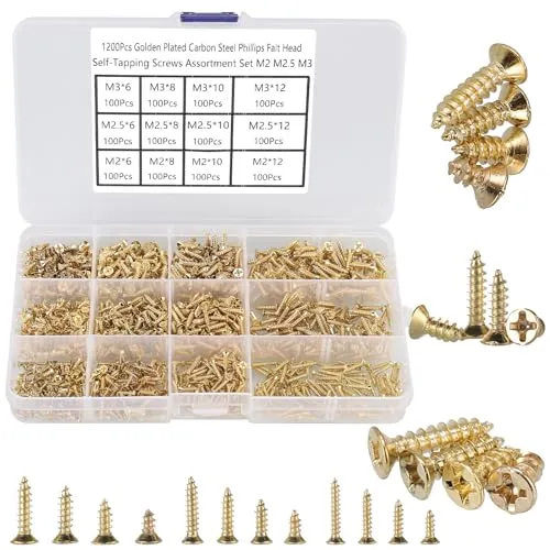 M2 M2,5 M3 Blechschrauben Set,1200 Stück Kleine Holzschrauben Senkkopf Selbstschneidende Schrauben, Flachkopf Selbstbohrschrauben, Kreuzschlitzschrauben für Kunststoff Holz Hausgemachte Reparatur.