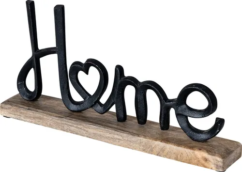 Aufsteller Schriftzug Home H17cm Metall Schwarz Holz Deko Mangoholz Tischdeko