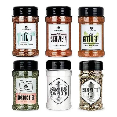 Ankerkraut 'Einfach Grillen' Set, 6 Gewürze Streuer im Bundle, BBQ Gewürz Allrounder für Rind, Geflügel, Schwein und Fisch, Steak-Salz und Pfeffer, 1290 g im Set