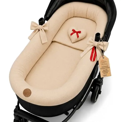 Stubenwagen Umrandung aus Musselin Baumwolle – 3-teiliges Nestchen für Babywanne und Kinderwagen