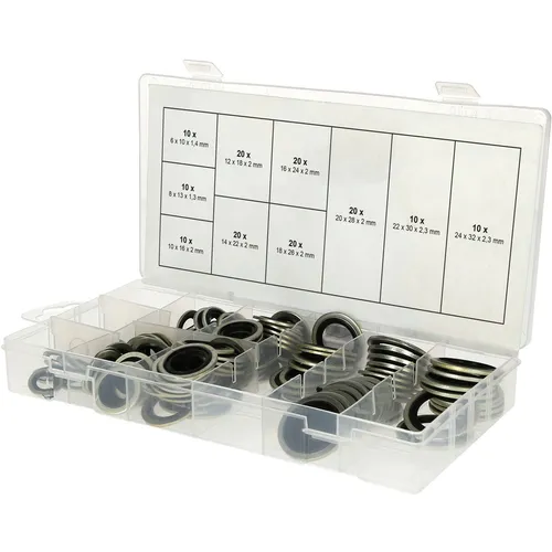 KS Tools Sortiment Verbund-Dichtringe - 150-tlg. Set, aus NBR-Dichtungsmaterial im praktischen Kunststoffkoffer für vielseitige Anwendungen