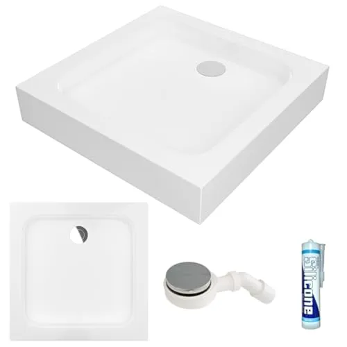 ECOLAM Duschwanne TIM 80x80 cm – Viereckige Duschtasse mit Siphon
