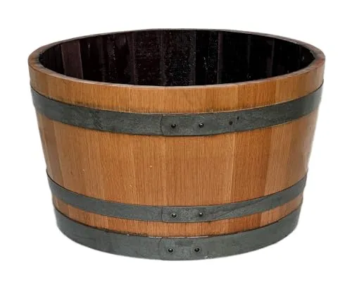 Temesso Pflanzkübel D70cm – Geschliffenes Weinfass als Miniteich oder Pflanzkübel - Halbiertes, geschliffenes Weinfass in elegantem Holzton für kreative Gartengestaltung. Ideal als Pflanzkübel oder Miniteich – verleihen Sie Ihrem Garten einen einzigartigen Charme.