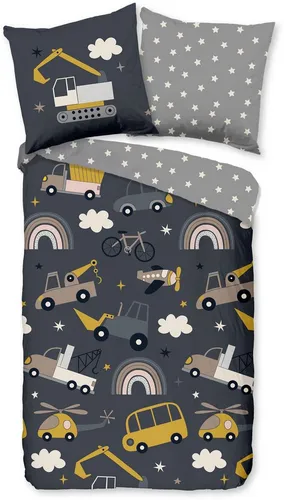good morning Kinderbettwäsche Rush, 2-teilig, Wendeoptik mit Fahrzeug-Motiv - Bettwäsche-Set aus 100% Baumwolle, 135x200 cm, mit Reißverschluss und wendbarem Design. Ideal für Jungen, die Fahrzeuge lieben!