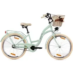 Goetze Style 24 Zoll Kinder Citybike, 14 Zoll Tiefeinsteigerrahmen, 3-Gang Shimano Nexus, Rücktritt, V-Bremse, LED, Rattankorb - Grün