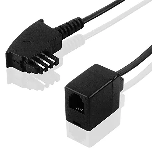 BestPlug 20cm Telefon-Kabel, TAE-F Stecker männlich auf RJ11 Buchse Kupplung weiblich, Schwarz