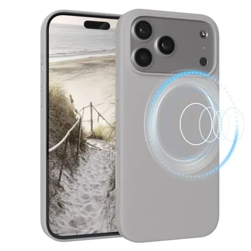 EAZY CASE Magnetische Silikon Hülle für iPhone 17 Pro Max - MagSafe-kompatibel, Premium-Liquid-Silikon, Stoßfest, Kameraschutz, Mikrofaser-Innenfutter, Slim Cover Handyhülle Bumper - Hellgrau Grau