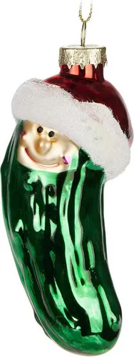 BRUBAKER Christbaumschmuck Gurke Weihnachten - Handbemalte Weihnachtskugel aus Glas - Baumkugel (1-tlg), Weihnachtsgurke Grün 12 cm - Mundgeblasener Weihnachtsschmuck - Figur