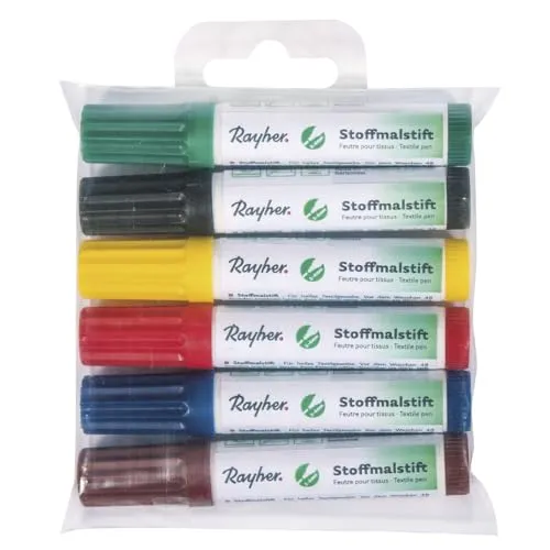 RAYHER 3844500 Stoffmalstifte-Set, kurze Ausführung, SB-Beutel 6 Stifte