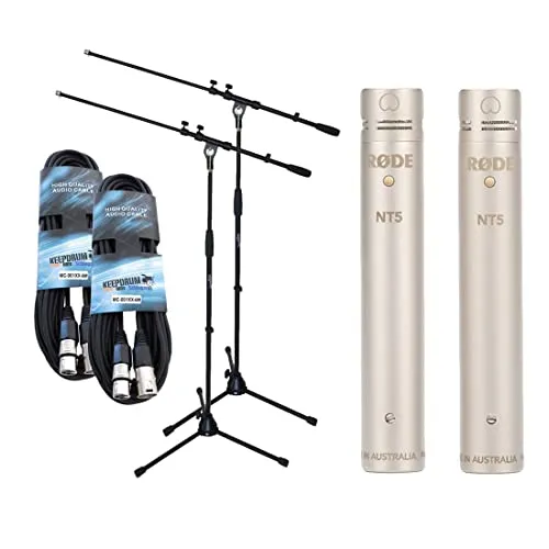 RØDE NT5 MP Mikrofon-Set mit 2 Stativ & Kabel - Professionelles Mikrofon-Set mit 2 abgestimmten Kleinmembran-Kondensatormikrofonen, ideal für Stereoaufnahmen von Instrumenten und Gesang. Inkl. hochwertiger Stative und Kabel für optimale Flexibilität.