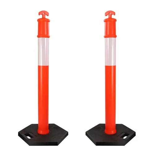 Wiltec 2x Absperrpfosten 110 x 42 x 42 cm aus PE, Sperrpfosten mit Reflexionsstreifen, mobile Absperrung für Verkehr, Aufprallschutz für Fahrzeuge