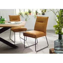 Massivmoebel24 Polsterstuhl SEATTLE - Polsterstuhl in Orange (51x61x92), vereint gemütlichen Komfort mit filigranem Design. Hochwertige Kedernähte und schwarze Metallgestell machen ihn zum stilvollen Allrounder.