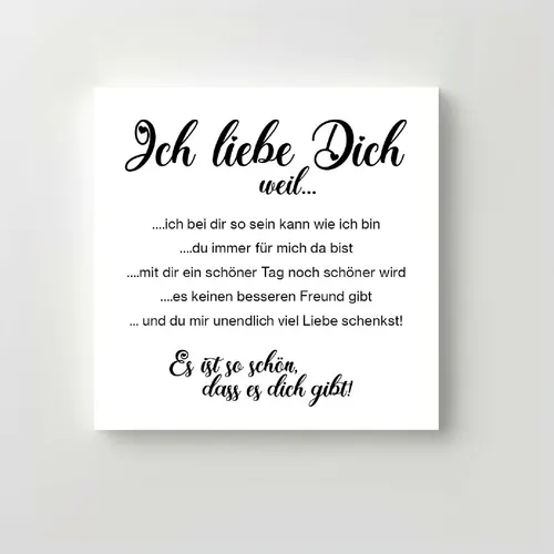 Holz Schild bedruckt 15x15cm Deko Spruch Wand zum Aufhängen Ich liebe Dich