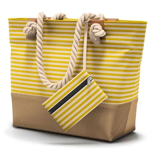 furora HOLIDAY Strandtasche XL - mit Reißverschluss & 2x Innentaschen (für nasse Badekleidung & Wertsachen) bequemer Griff, leicht, groß, wasserabweisend | Badetasche Damen & Herren