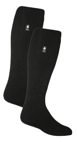 HEAT HOLDERS Herren 2 Paar Thermo Kniestrümpfe Dicke Winter Warme Extra Lang Socken mit Innenfleece für Winter (39-45, Schwarz)
