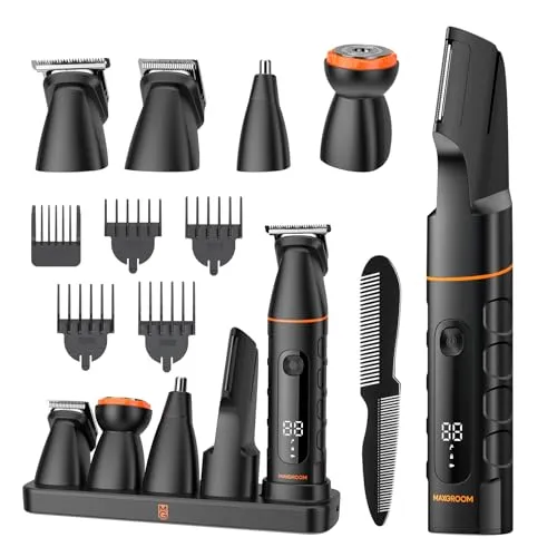 5-IN-1 Intimrasierer Mann, MAXGROOM Körperrasierer Herren mit Ladestation, IPX6 Wasserdichter Rasierer Herren Elektrisch für Intimbereich, Bart, Körper, Hoden und Scham, Mit LED-Anzeige, 120 Min Akku