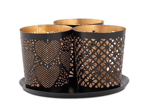 Amagohome Teelichthalter Kerzenständer Kerzenhalter Teelichthalter Metall schwarz gold