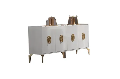 Sideboard Designer Lowboard - Moderne Kommode in Weiß - Elegantes Sideboard mit 4 Türen aus Holz, ideal für Esszimmer, Küche oder Wohnzimmer. Bietet viel Stauraum und überzeugt durch modernes Design. Maße: 180 x 41 x 144 cm, Montage erforderlich.