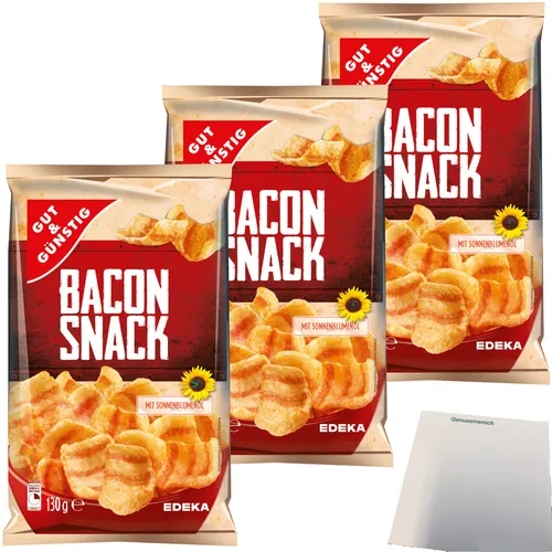 Gut&Günstig Bacon Snack herzhafter Knabberspaß 3er Pack 3x130g Packung usy Block