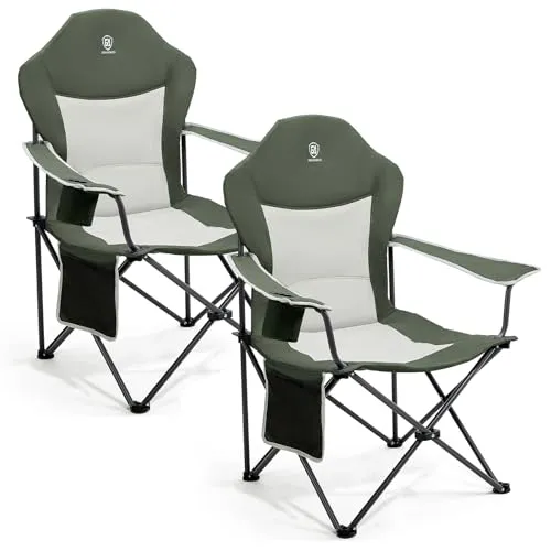 EVER ADVANCED Luxus Campingstuhl Faltbar 160KG Belastbar Ultragroß mit Hoher Rückenlehne, Bequemer Klappstuhl mit Seitentsche & Getränkehalter für Camping Garten Balkon Anglen, Gartenstuhl Anglerstuhl