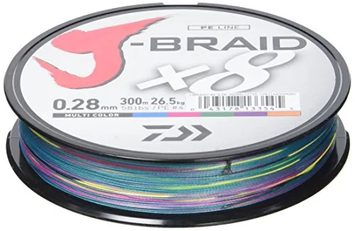 Daiwa J- Braid X8, Multicolor, 0.28mm, 26.5kg / 58.0lbs, 300m, Rund Geflochtene Angelschnur, 12755-128
