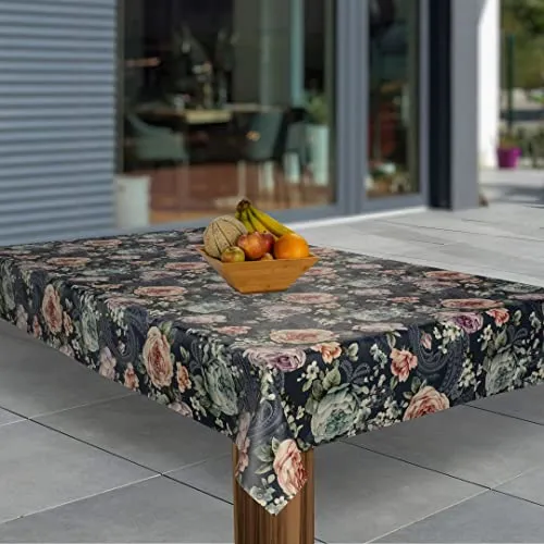 laro Wachstuch-Tischdecke Abwaschbar Wachstischdecke PVC Plastik-Tischdecken Eckig Meterware Abwischbar, Muster:Blumen Rose Dunkelblau, Größe:100x160