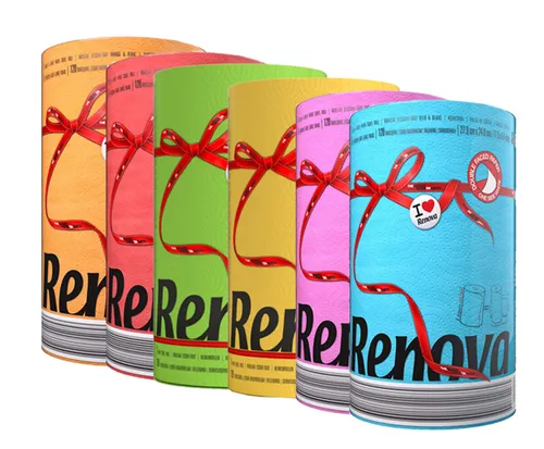 6er Pack Küchenpapier farbig gemischt - Multipack - je 1 Rolle blau, grün, rot,