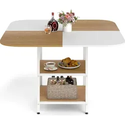 COSTWAY Esstisch mit 2 Ablagen, quadratischer Küchentisch für 4 Personen, 120 x 120 x 77 cm