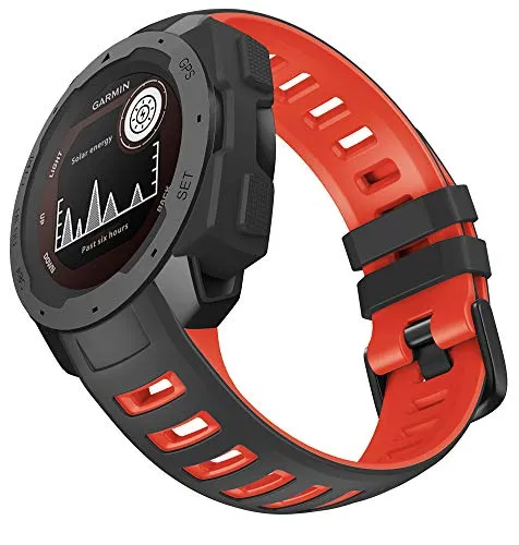 WIIKAI Armband Ersatzarmbänder kompatibel für Garmin Instinct,Instinct Esports Silikon Ersatz Uhrenarmbänder.(Schwarze Flamme rot)