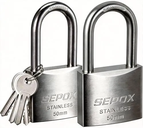 SEPOX Vorhängeschlösser mit Schlüssel für den Außenbereich, Vorhängeschloss aus Edelstahl mit Schlüssel (50mm Lx2)