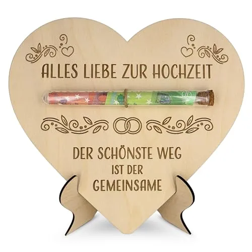 ZUKLA Verpackung für Geldgeschenke zur Hochzeit - mit Reagenzglas&Ständer - Hochzeitskarte Geldgeschenk Verpackung aus Holz - Hochzeitsgeschenk für das Brautpaar - Der Schönste Weg Ist Der Gemeinsame