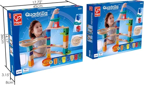 Hape Murmelbahn E6020 Cliffhanger Quadrilla - Kugelbahn für Einsteiger ab 4 Jahren, aus FSC-zertifiziertem Holz, mit 50 Kugeln und zahlreichen Bauteilen für kreatives Spiel und Förderung von MINT-Fähigkeiten.