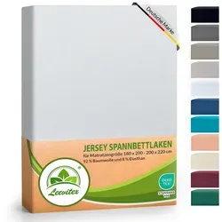 leevitex® Spannbettlaken Luxus Elasthan Jersey Spannbettlaken, Gummizug: Rundum-Gummizug weiß 180-200 cm x 200-220 cm