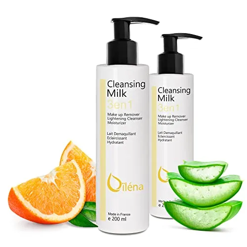 Mizellen-Reinigungsmilch für, Vitamin E und Aloe Vera, 3-in-1 Make-up, Entferner, gegen Flecken und Poren, Feuchtigkeitsspendende Milch, Augenpartie, Entfernt Unreinheiten, 2 x 200 ml