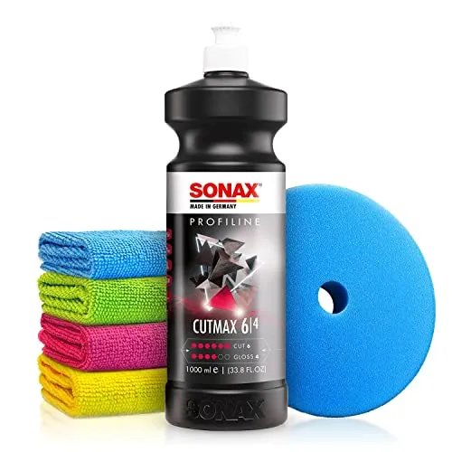 Autopolitur Set: Sonax Profiline CutMax Schleifpolitur (1L) - Hocheffektive Schleifpaste für starke Defektkorrekturen am Autolack - Low-Dust Technologie - Auto polieren, Heavy Cut | 6-teilig