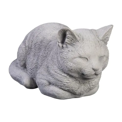 gartenfigur Liegende kleine Katze, H. 11 cm in grau von gartendekoparadies