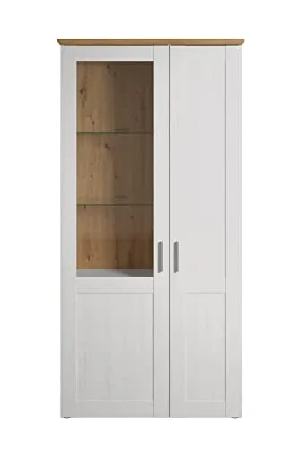 trendteam Vitrinenschrank Shade Pine Weiß - Schränke & Wandschränke, stilvoller Hochschrank mit 9 Glas-Regalböden für eine elegante Präsentation Ihrer Lieblingsstücke.