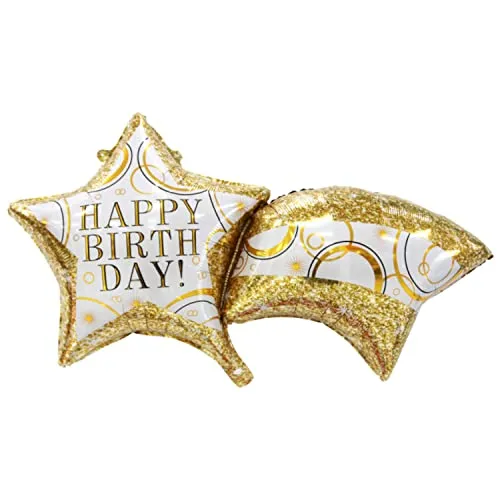 Happy Birthday Luftballons - Geniale Geschenkidee Deko für Geburtstage oder Partys Ballon Helium Folienballon klein mit für Kinder Dekoration Partydeko JGA Geschenkidee - Sternschnuppe gold