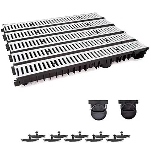 ZMMMAXPOL 5m Entwässerungsrinne mit Dichtung Tiefe: 100 mm. Belastungsklasse A15. Stahlrost verzink.