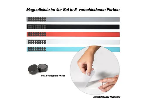 Master of Boards Magnettafel Magnetleisten, 5 Farben & 2 Größen, Magnet, Leisten, Inklusive 32 Magnete