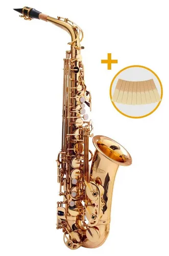 Classic Cantabile Winds AS-450 Eb Altsaxophon Set - Holzblasinstrumente, klar lackiertes Alt-Saxophon in Eb-Stimmung mit ergonomischer Klappenmechanik für einen vollen, warmen Klang, inklusive 10 Saxophon-Blätter im Set.