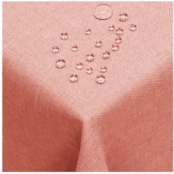 DecoHomeTextil Heimtextilmanufaktur Tischdecke Leinen Optik Tischdecke Tischtuch Abwaschbar Wasserabweisend rosa Eckig 135 x 180 cm