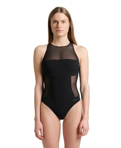 ARENA Damen Badeanzug MESH Panels Black 38 - Badeanzüge für Damen: Mit einzigartigen Mesh-Panels für eine tolle Silhouette und schnelles Trocknen, ideal für Fitness-Schwimmen und Wasseraerobic.