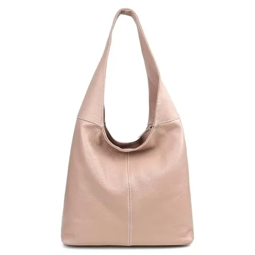 Made in Italy Damen Leder Tasche Shopper Schultertasche Umhängetasche Handtasche Beuteltasche Hobo Bag Ledertasche Nappaleder Antikrosa