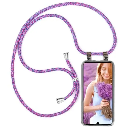 moex Handykette für Motorola Moto G8 Plus Hülle mit Band abnehmbar, Handyhülle mit Kette zum Umhängen, Handyband 155 cm lang Stoff Kordel Umhängehülle, Handy Umhängeband, Lila Pink
