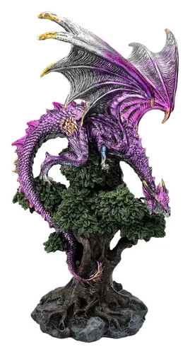 Figuren Shop GmbH Fantasy-Figur Drachen Figur lauert auf Weltenbaum