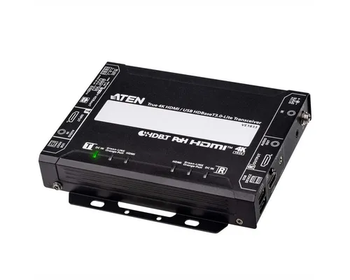 Aten VE1833 True 4K HDMI USB HDBaseT 3.0 Lite-Transceiver - Kompakter True 4K HDMI/USB HDBaseT 3.0 Lite-Transceiver mit PoH. Überträgt unkomprimierte Videosignale bis zu 40 m und passt sich flexibel an verschiedene AV-Konfigurationen an.