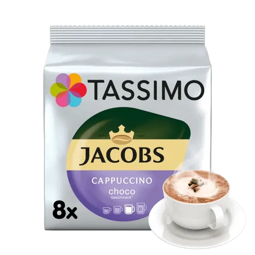 Tassimo Jacobs Cappuccino mit Choco-Geschmack 2516 - Kaffeekapseln & -pads, genießen Sie intensiven Espresso mit feinem Schaum und einer kräftigen Choco-Note – ausgezeichnet als TASSIMO AWARDS Gewinner 2020!