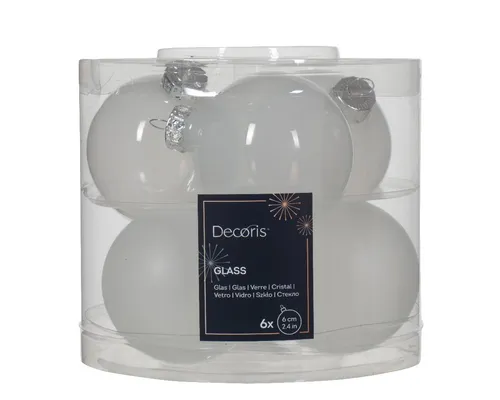 Kaemingk Weihnachtsbaumkugel, Weihnachtskugeln Glas 6cm x 6 Stück - Winterweiss transparent